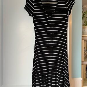 Black & White Striped V-Neck Women's Dress